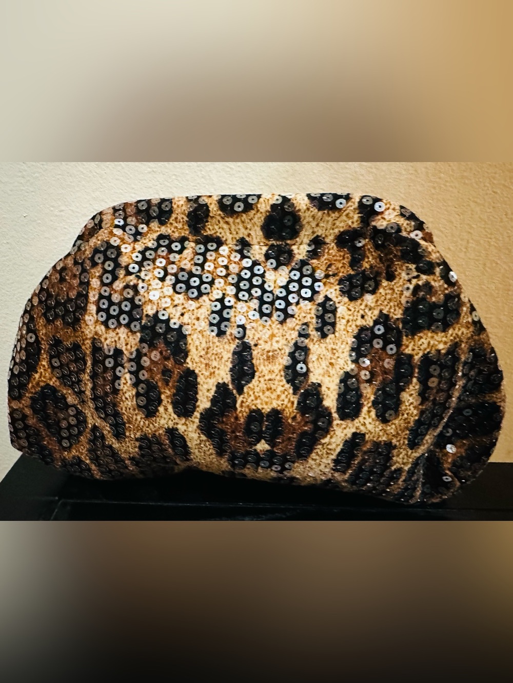 Leopard Sequin Women’s Clutch Bag - Brown/Black